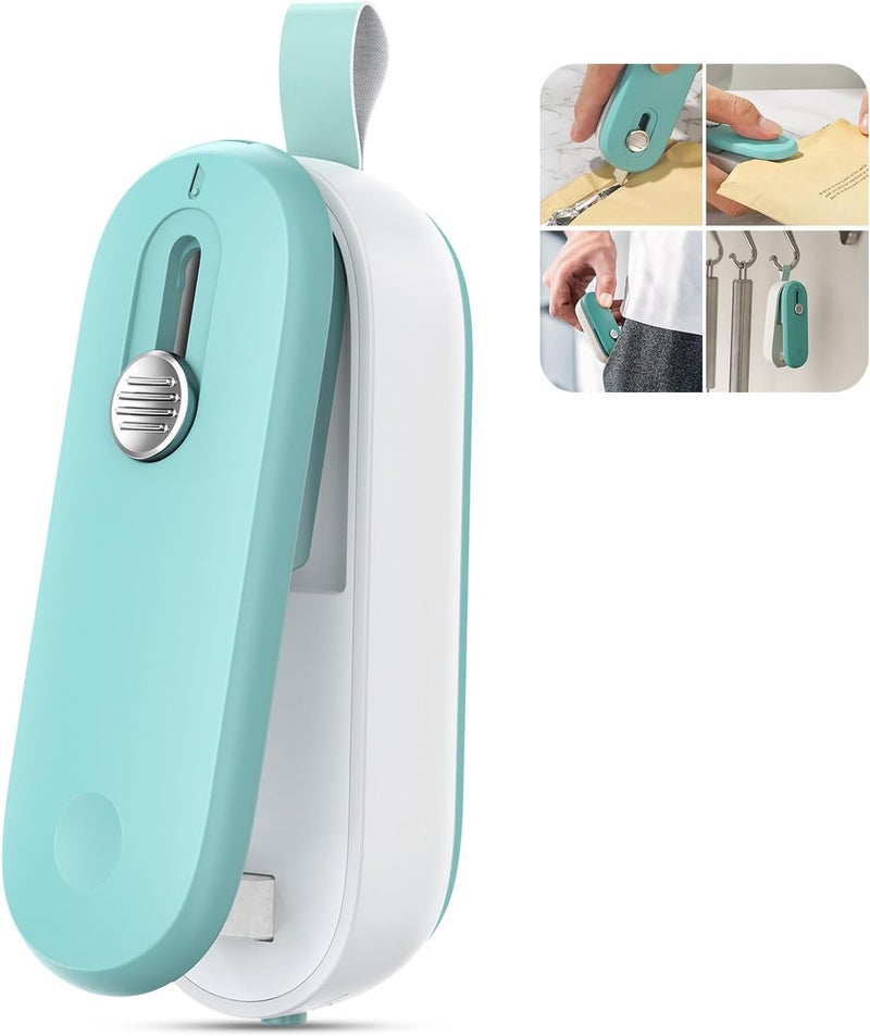 ODSD 2 in 1 Mini Bag Sealer - Heat Seal and Cutter with Lanyard, Portable Handheld Chip Bag Sealer for Snacks, Candies, Plastic Food Storage (Batteries Included) - Image 1
